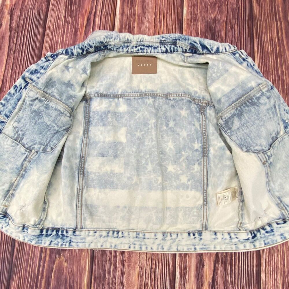 BLANKNYC Women’s Denim Trucker Jacket Size S American Flag Pre-Owned Excellent - Picture 10 of 16